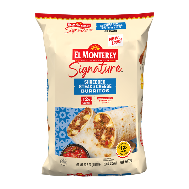 El Monterey Signature Shredded Steak & Cheese Burritos, 12 count