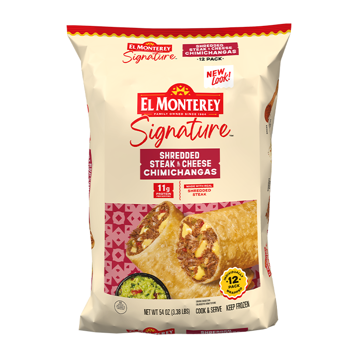 El Monterey Signature Shredded Steak & Cheese Chimichangas, 12 count