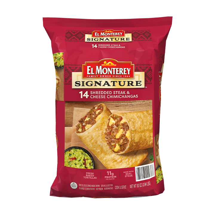 El Monterey Signature Shredded Steak & Cheese Chimichangas, 14 count