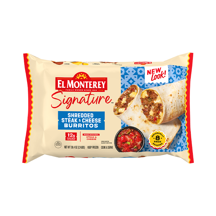 El Monterey Signature Shredded Steak & Cheese Burritos, 8 count