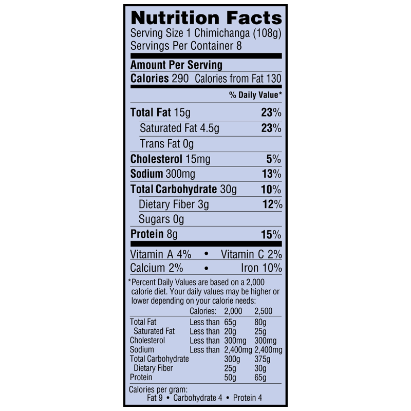 Calories in El Monterey Beef & Bean Chimichangas and Nutrition Facts