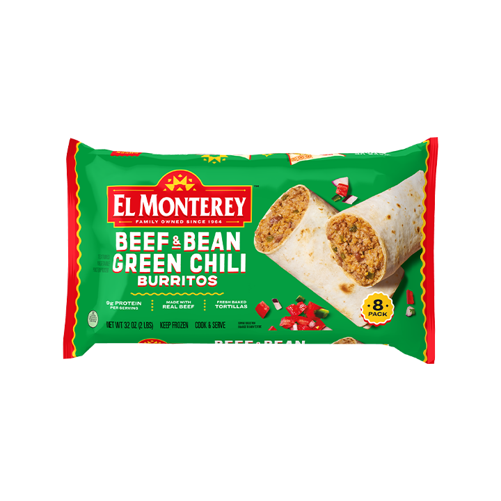 El Monterey Classic Beef & Bean Green Chili Burritos, 8 count