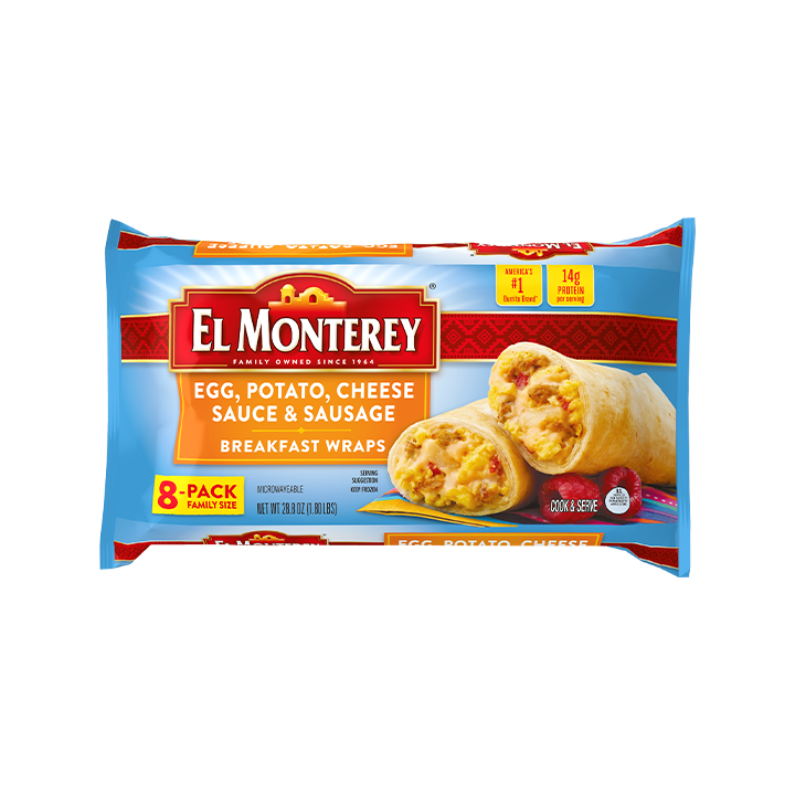 El Monterey Egg, Potato, Sausage & Cheese Breakfast Wraps, 8 count