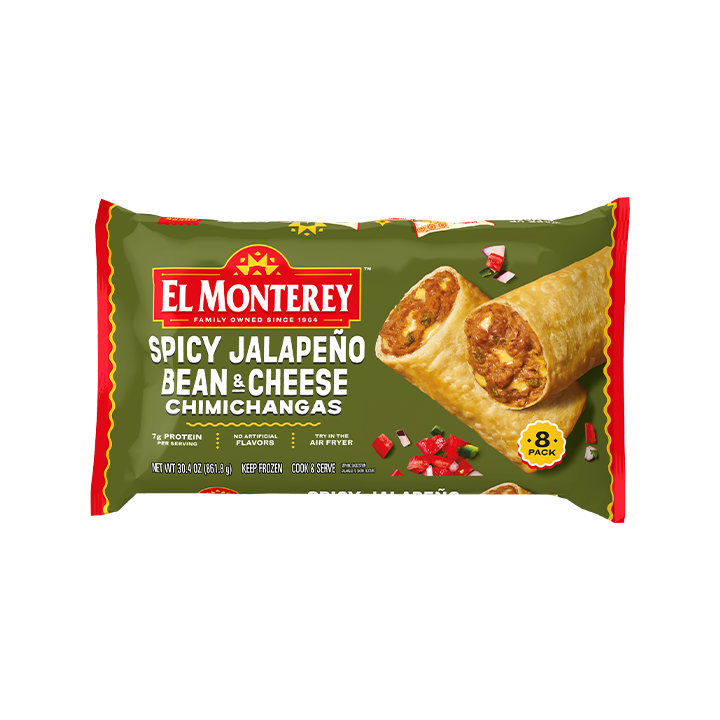 El Monterey Classic Spicy Jalapeño Bean & Cheese Chimichangas, 8 count