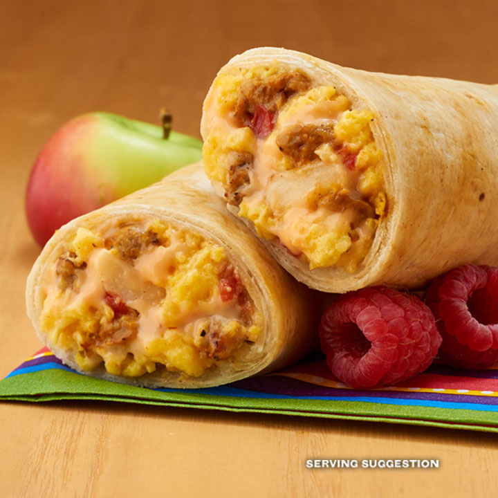 El Monterey Egg, Potato, Cheese Sauce & Sausage Breakfast Burritos