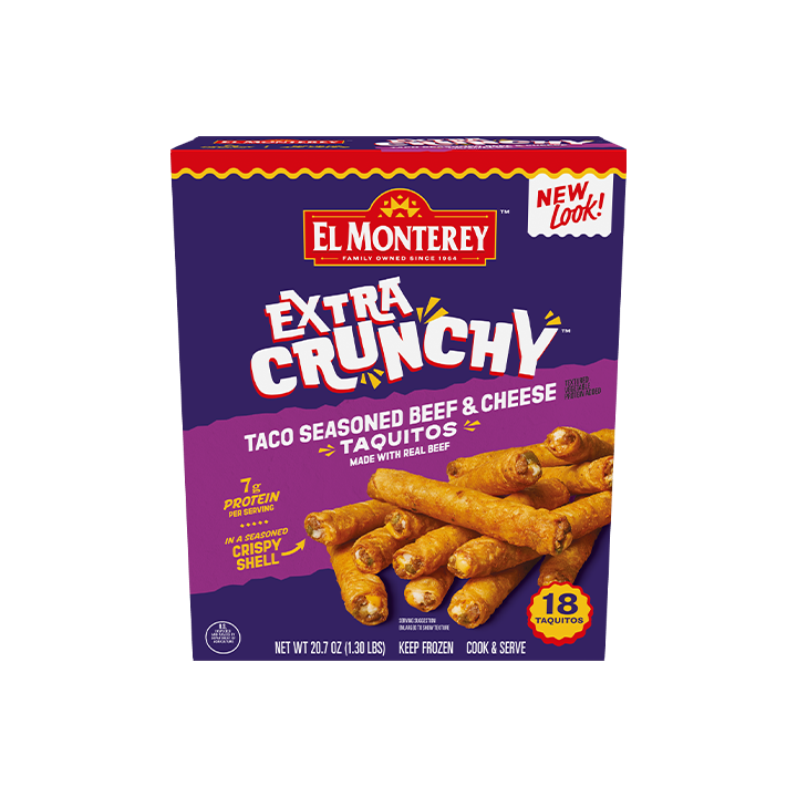 El Monterey Extra Crunchy Taco Seasoned Beef & Cheese Taquitos, 18 count