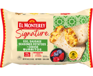 El Monterey Signature Egg, Sausage, Seasoned Potatoes & Cheese Breakfast Burritos