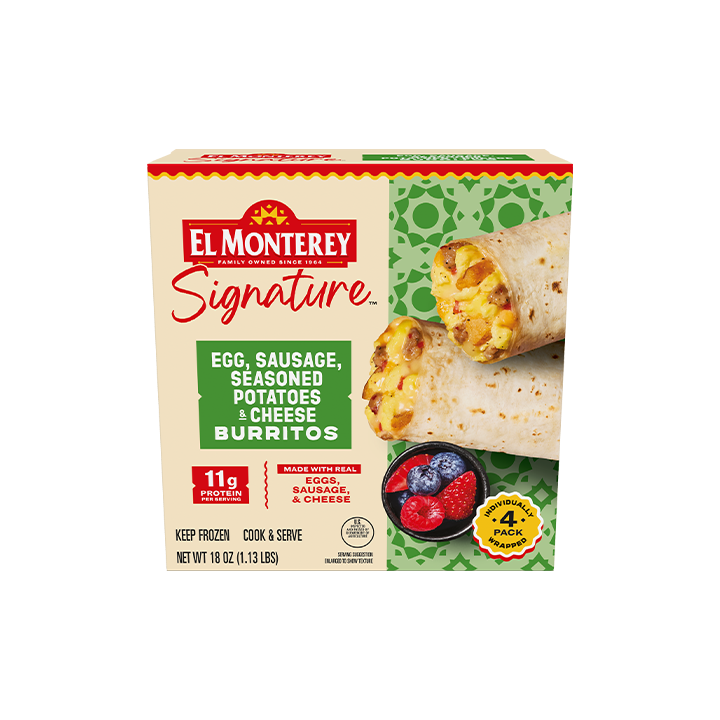 El Monterey Signature Egg, Sausage, Seasoned Potatoes & Cheese Burritos, 4 count