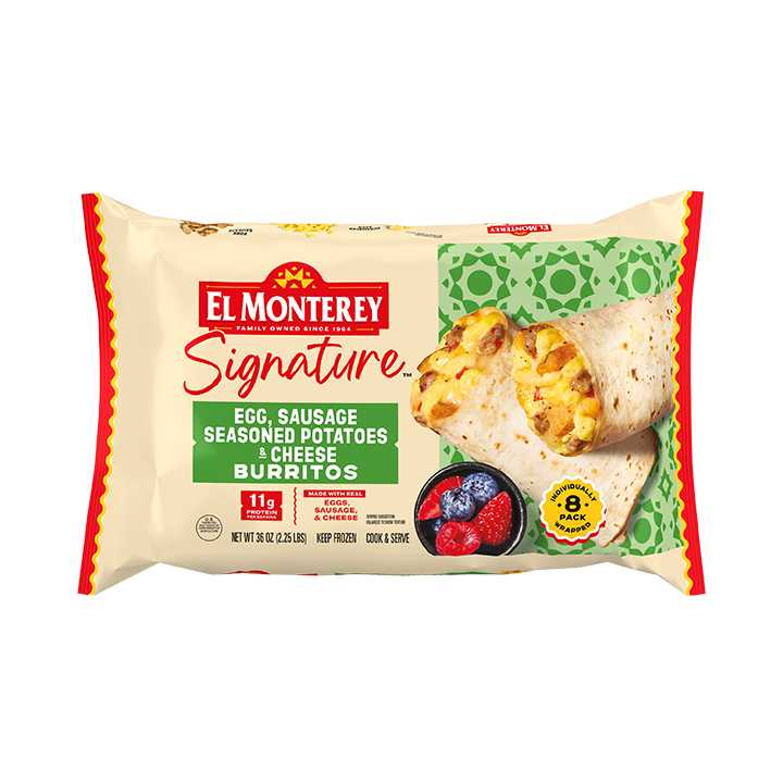El Monterey Signature Egg, Sausage, Seasoned Potatoes & Cheese Burritos, 8 count