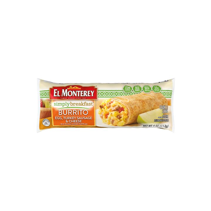 El Monterey Simply Breakfast Egg, Turkey Sausage & Cheese Burrito, single