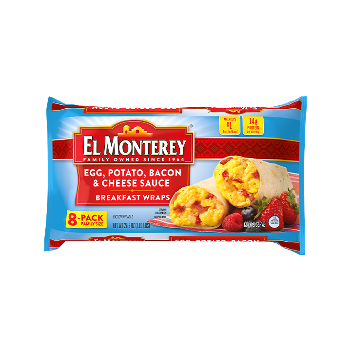 El Monterey Egg, Potato, Bacon & Cheese Breakfast Wraps, 8 count