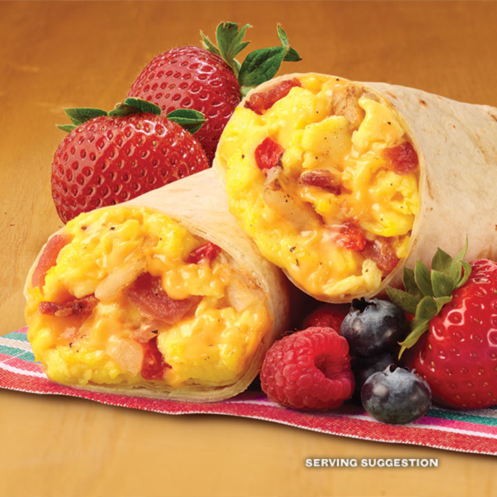El Monterey Egg, Potato, Bacon & Cheese Sauce Breakfast Burritos
