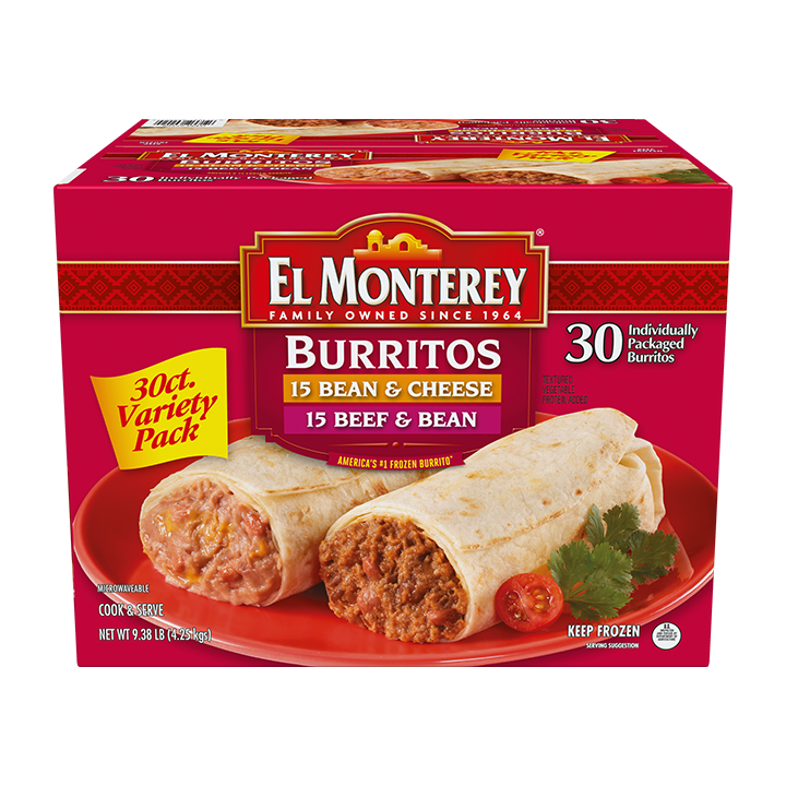 El Monterey Classic Variety Pack Bean & Cheese / Beef & Bean Burritos, 30 count