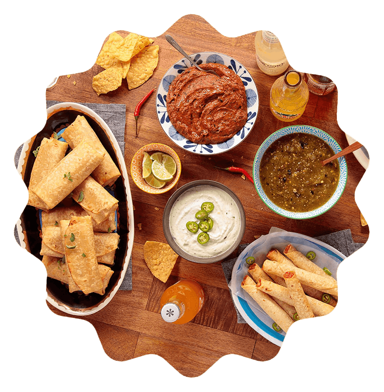 A table of El Monterey frozen Mexican food items.